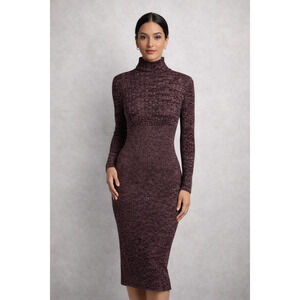 Moda International Women's Ribbed Knit Cinched Waist Mock Neck Sweater Dress M